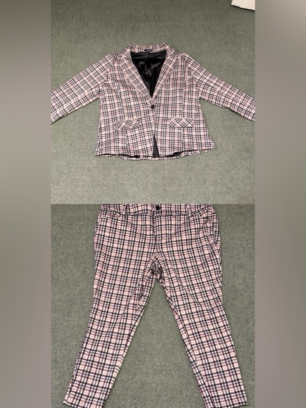 Torrid Pink/Burgundy/Gray Plaid Blazer and Capri Pants Set